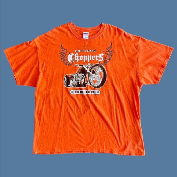 Gildan Other - Gildan Adult Size 2XL Tee EXTREME CHOPPERS Motorcycle RIDE FREE‎ Harley Orange